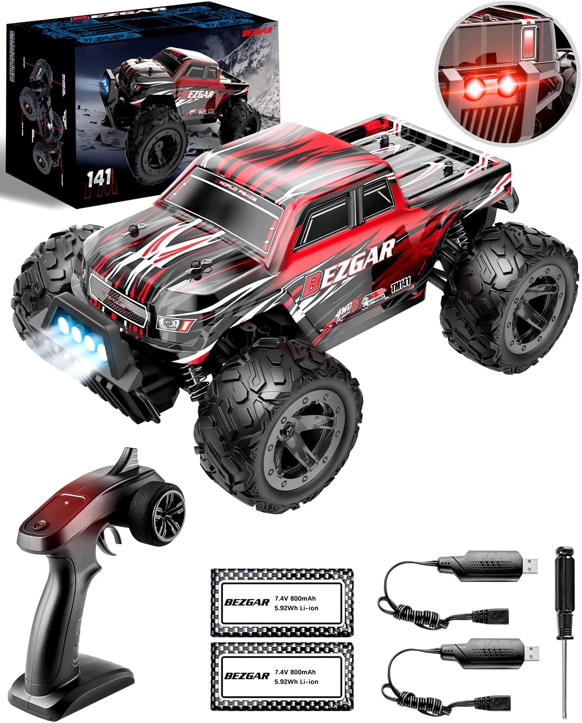 RC Cars 1:14 Scale Remote Control Car, 4WD Top Speed 25 Km/h Electric Toy Off Road RC Car Truck Crawler with Two Rechargeable Batteries F43500
