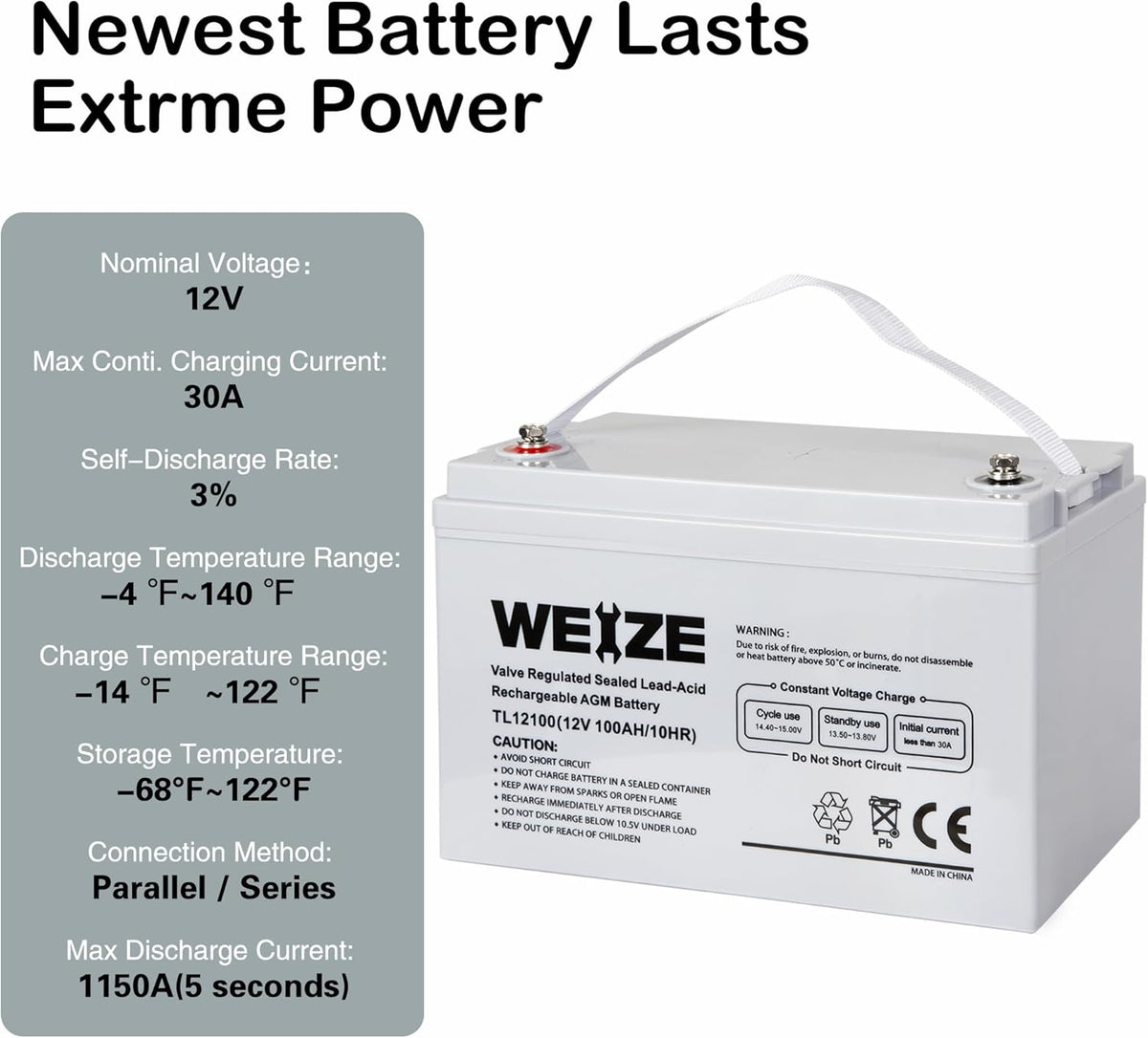 12 Volt 100Ah AGM Deep Cycle Battery G419