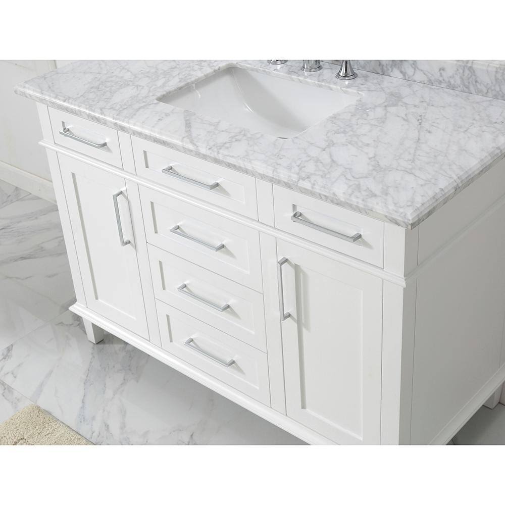 White Vanity with Carrara Marble Top with White Sinks P579862