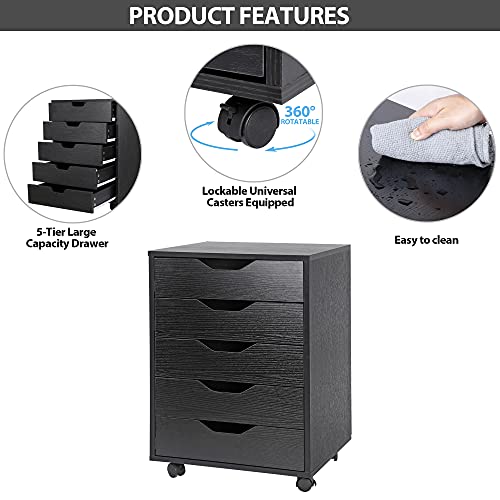 White 5 Drawer Mobile File Cabinet with Casters N62574