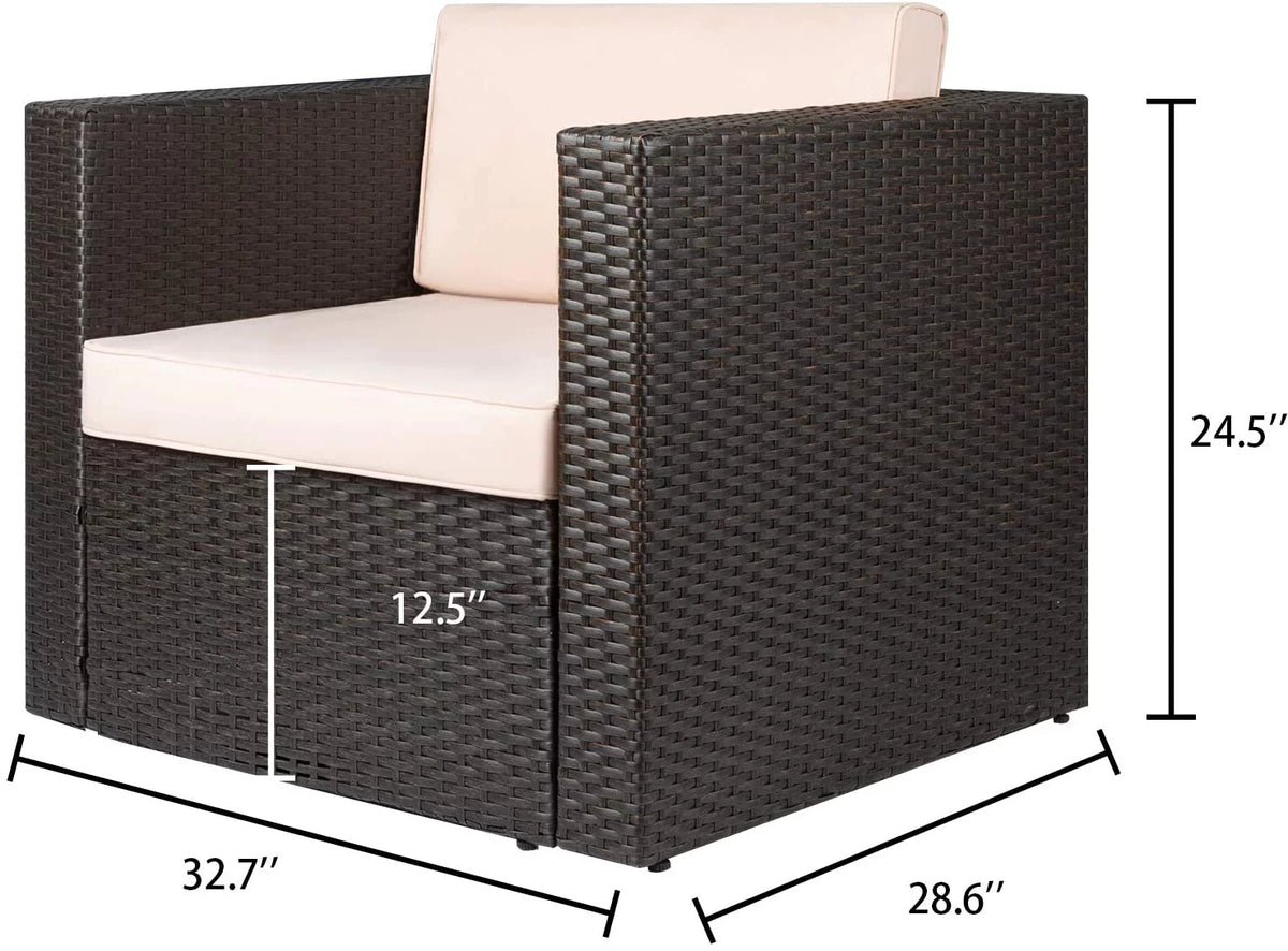 4 Pieces All Weather Patio Sectional Sofa with Cushion and Glass Table E754