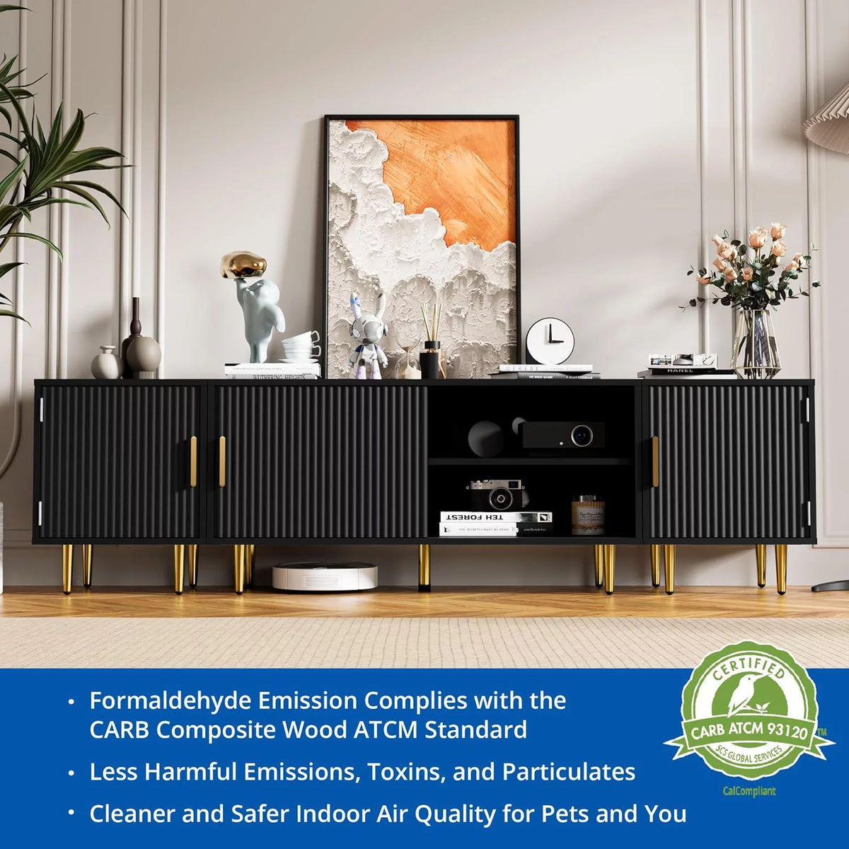 White TV Stand with Storage Cabinet Q218