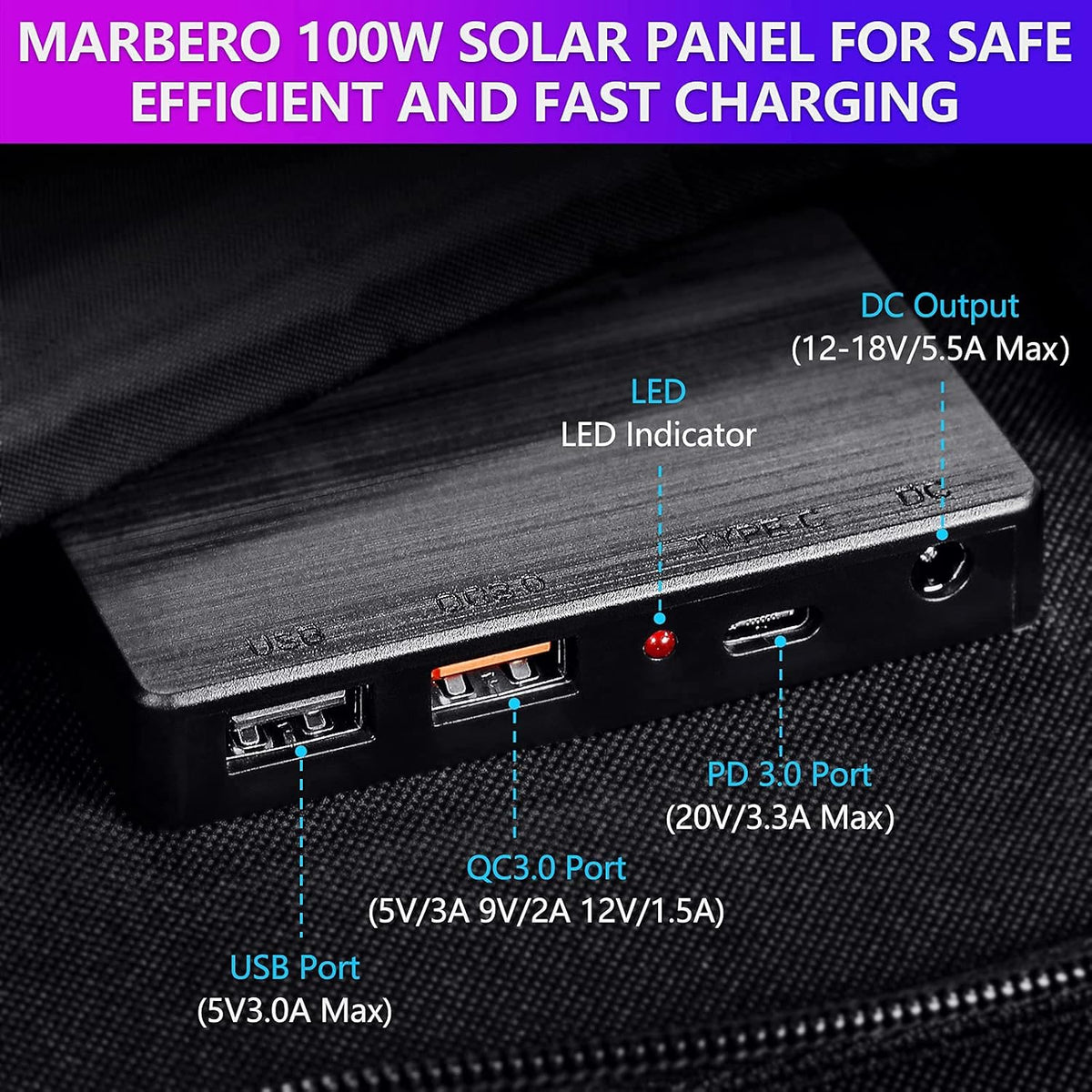 100W Foldable Solar Panel Kit with 18V DC Output, 3 USB Ports E550792