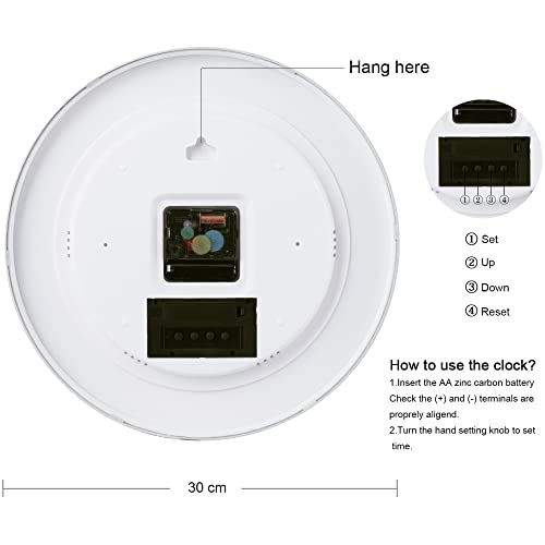 Black Wall Clock with Date Month Day of Week and Temperature Silent Non-Ticking Battery Operated Clock M279