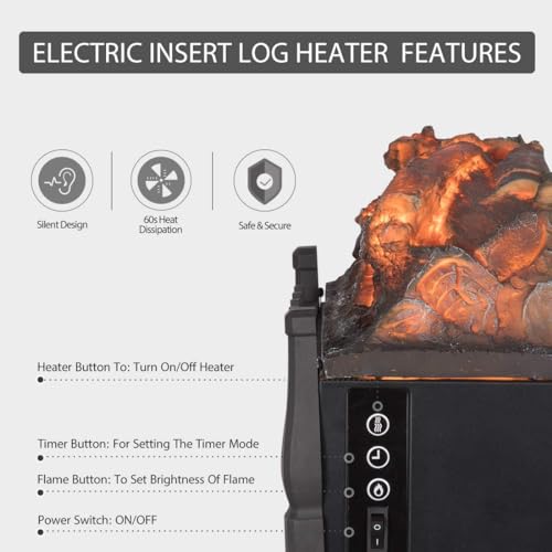23 Inch 120V 1400W Portable Electric Fireplace Insert Log Heater Black L158