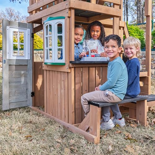 Three-Story Wooden Outdoor Playhouse with Slide K3673