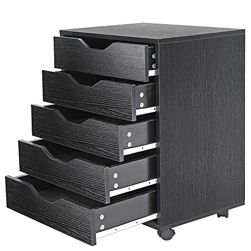 White 5 Drawer Mobile File Cabinet with Casters N62574