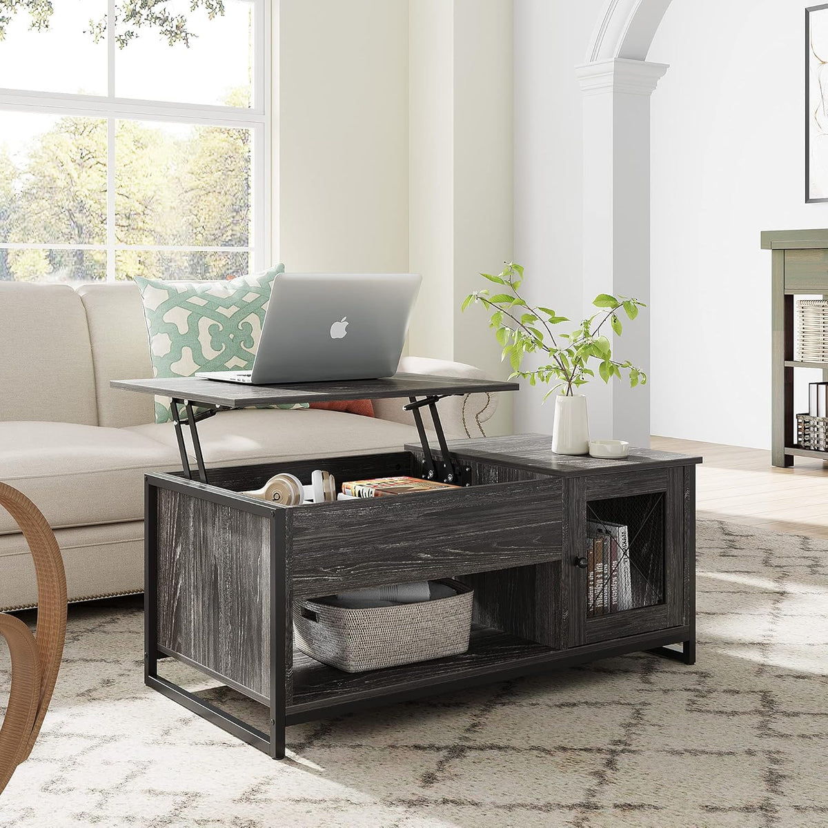 Industrial Lift Top Coffee Table with Hidden Compartment W390036