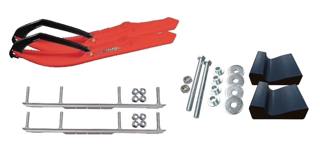 Red BX Snowmobile Skis with 6" Shaper Bars Complete Kit W747