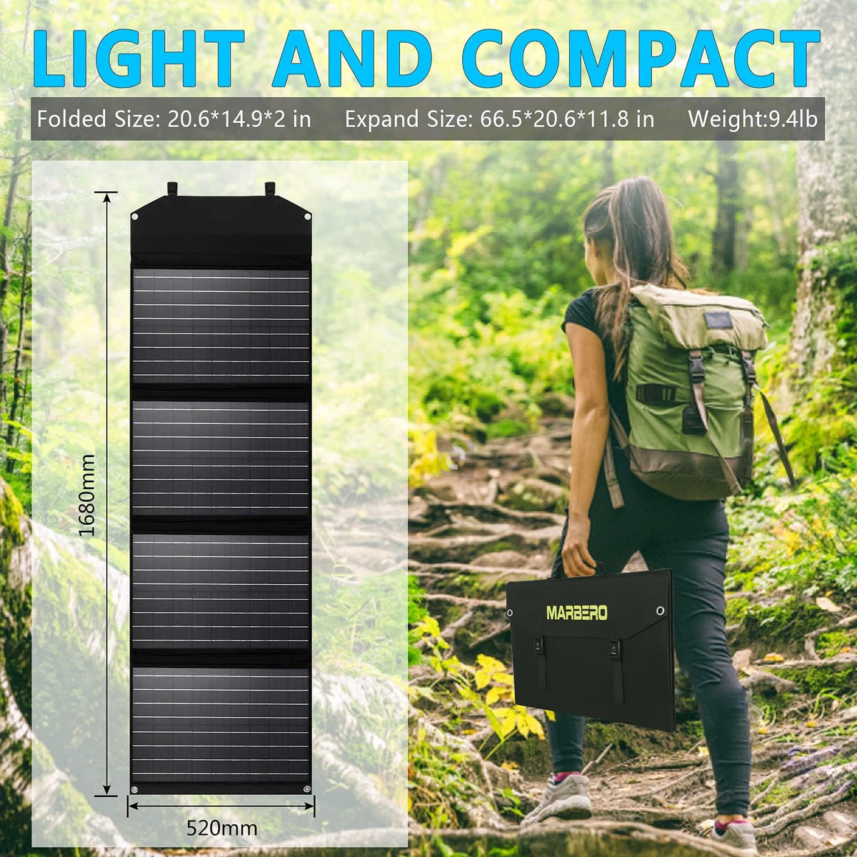 100W Foldable Solar Panel Kit with 18V DC Output, 3 USB Ports E550792