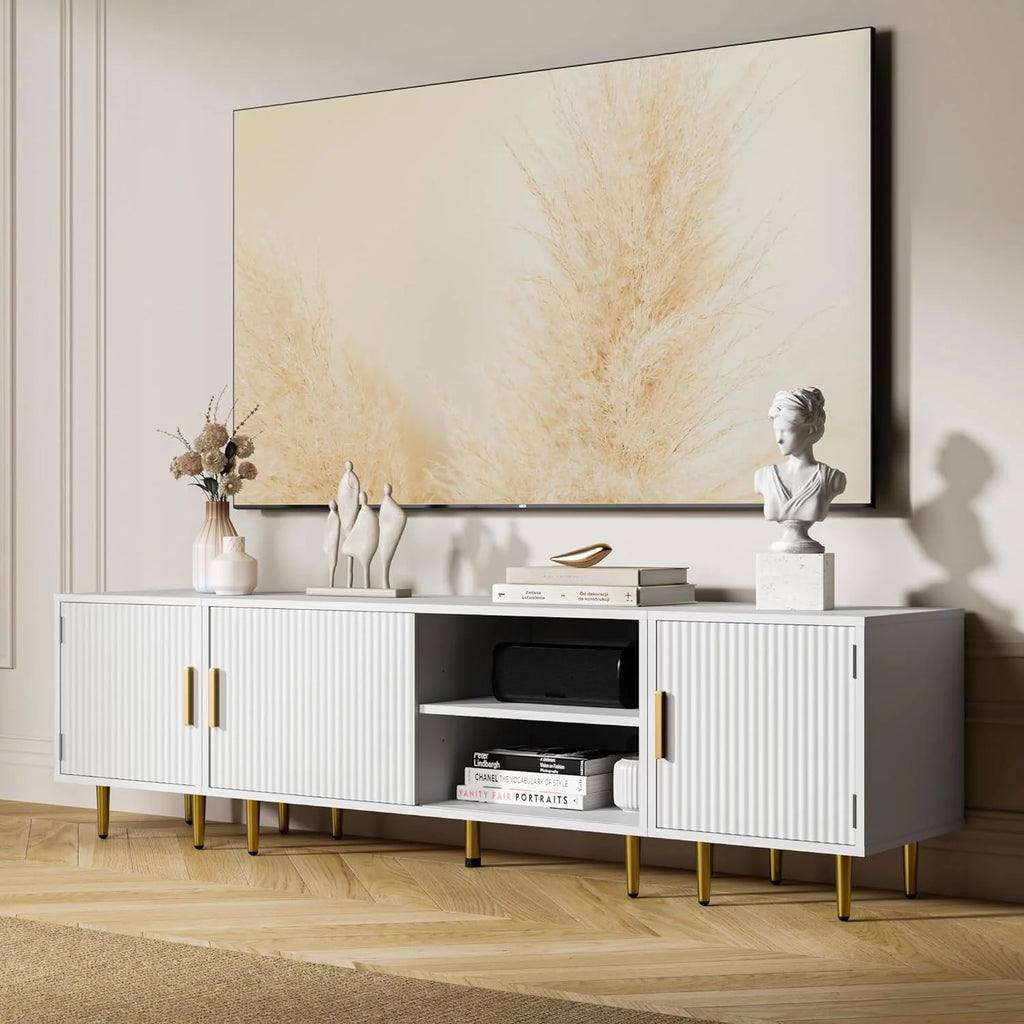 White TV Stand with Storage Cabinet Q218
