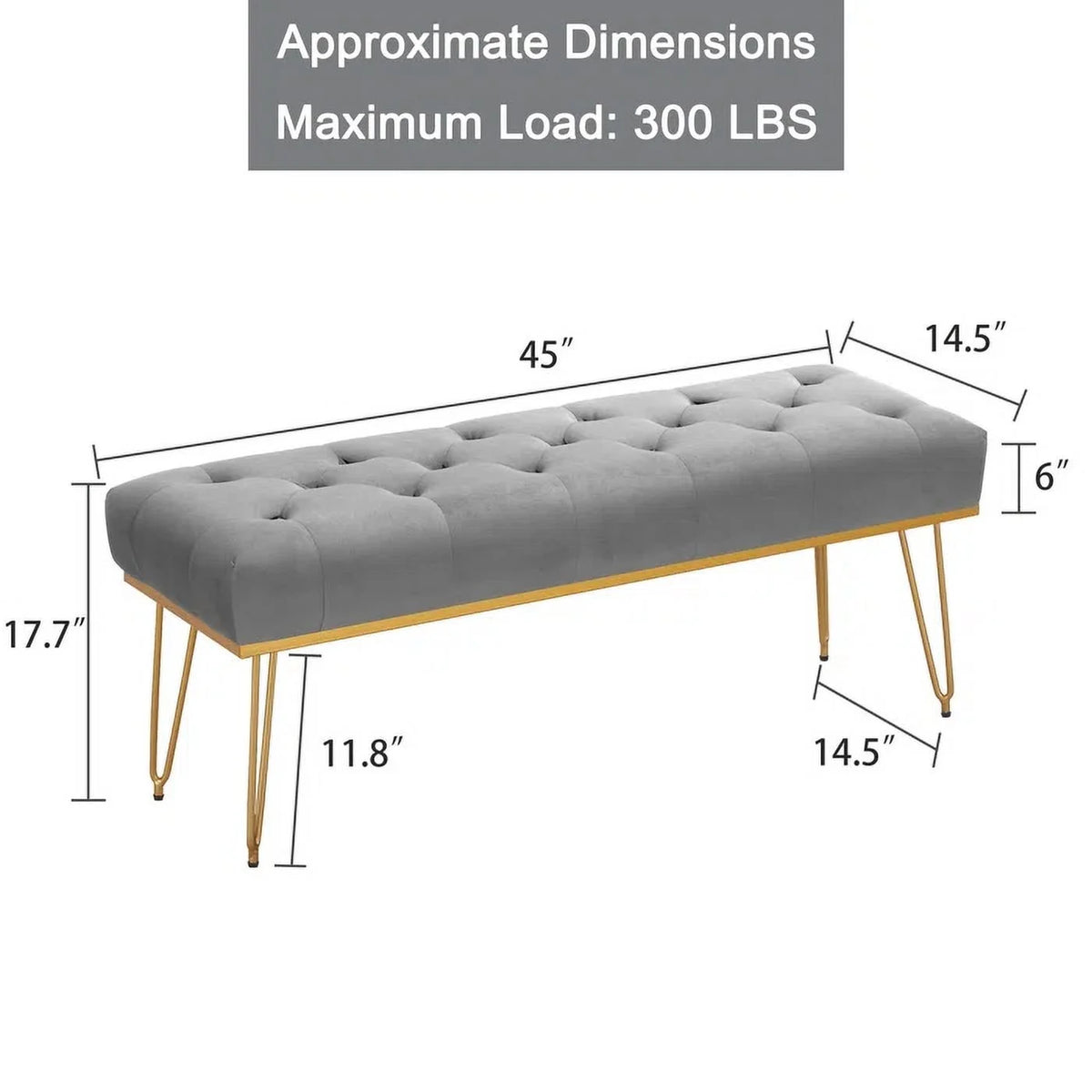 Gray and Golden Velvet Ottoman with Metal Base P714841