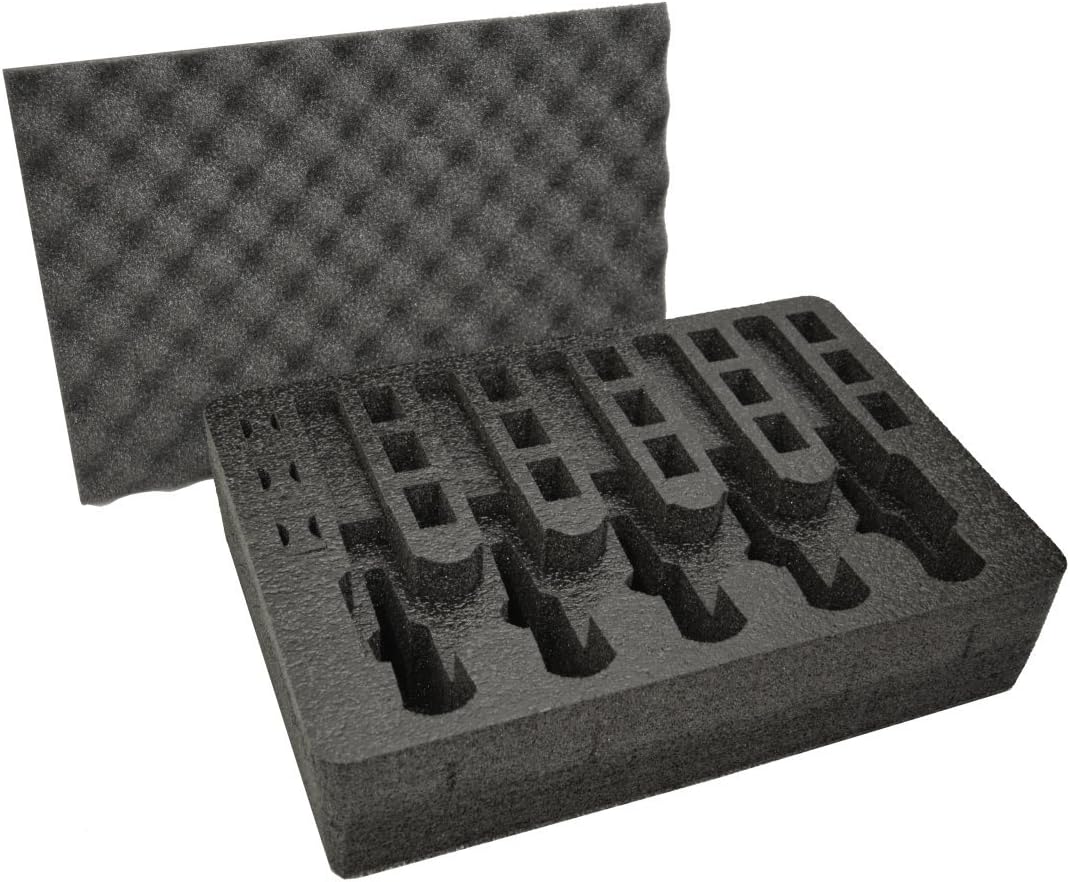 Pistol & Magazine Storage Foam Insert for Pelican P-1500 Case, 2 Piece Set Pre-Cut Polyethylene Foam Base Insert and Lid Liner F5023