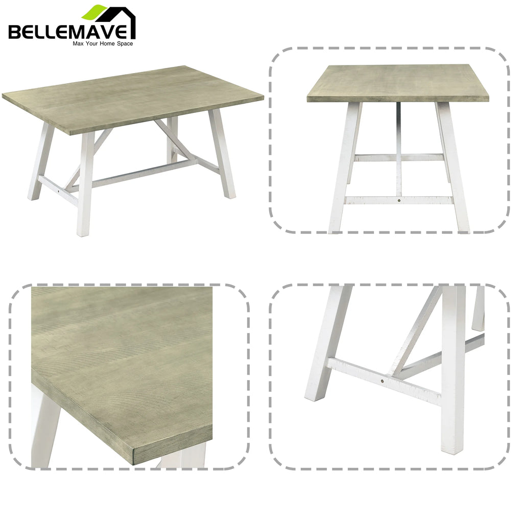 White 6 Piece Wood Counter Height Dining Table Set with 4 Chairs and a Bench R306