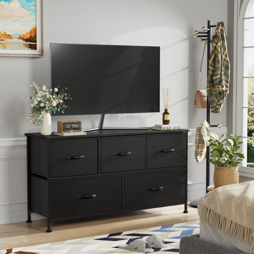 Black 5 Drawer Fabric Dresser M77032