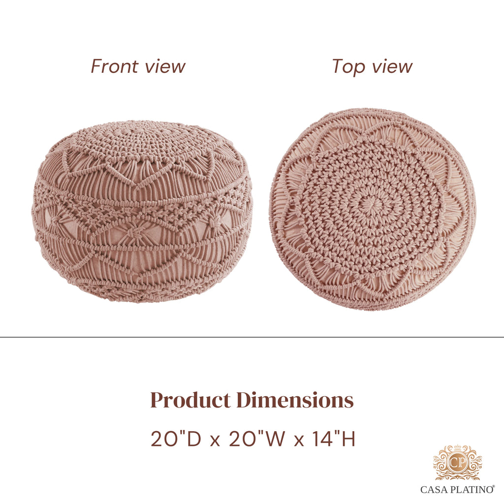 Dusty Pink Hand Knitted Macrame Pouf Ottoman O859157