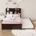 Twin Bed Frame with Trundle and Storage Bookcase, Solid Wood, Espresso Q31391