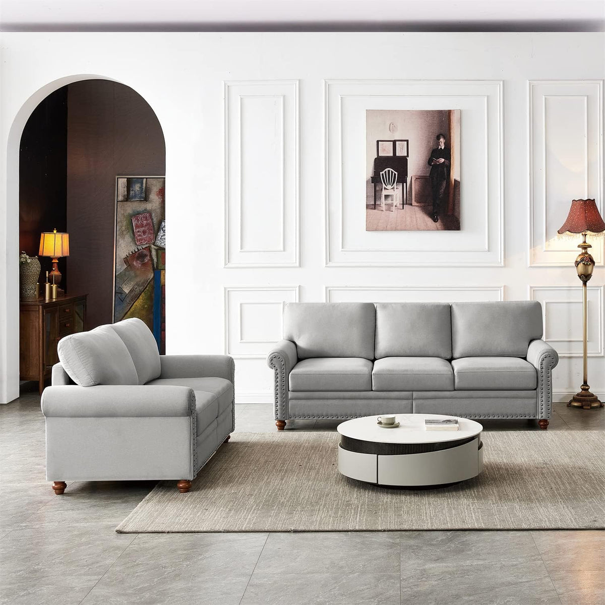 Grey 3-Seat Sofa Set with Storage P4570