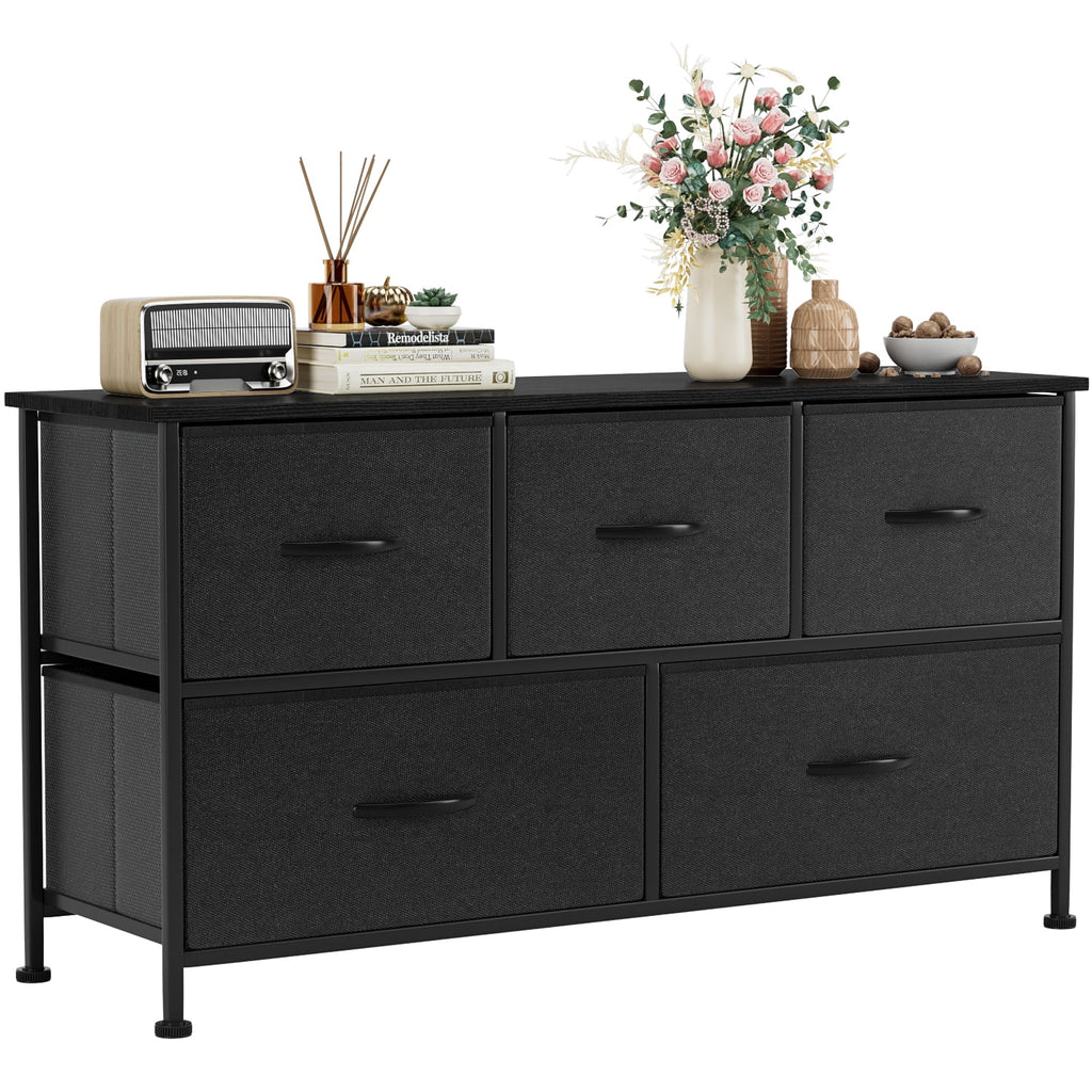 Black 5 Drawer Fabric Dresser M77032