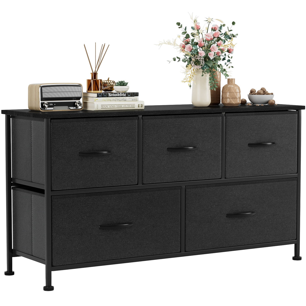 Black 5 Drawer Fabric Dresser M77032
