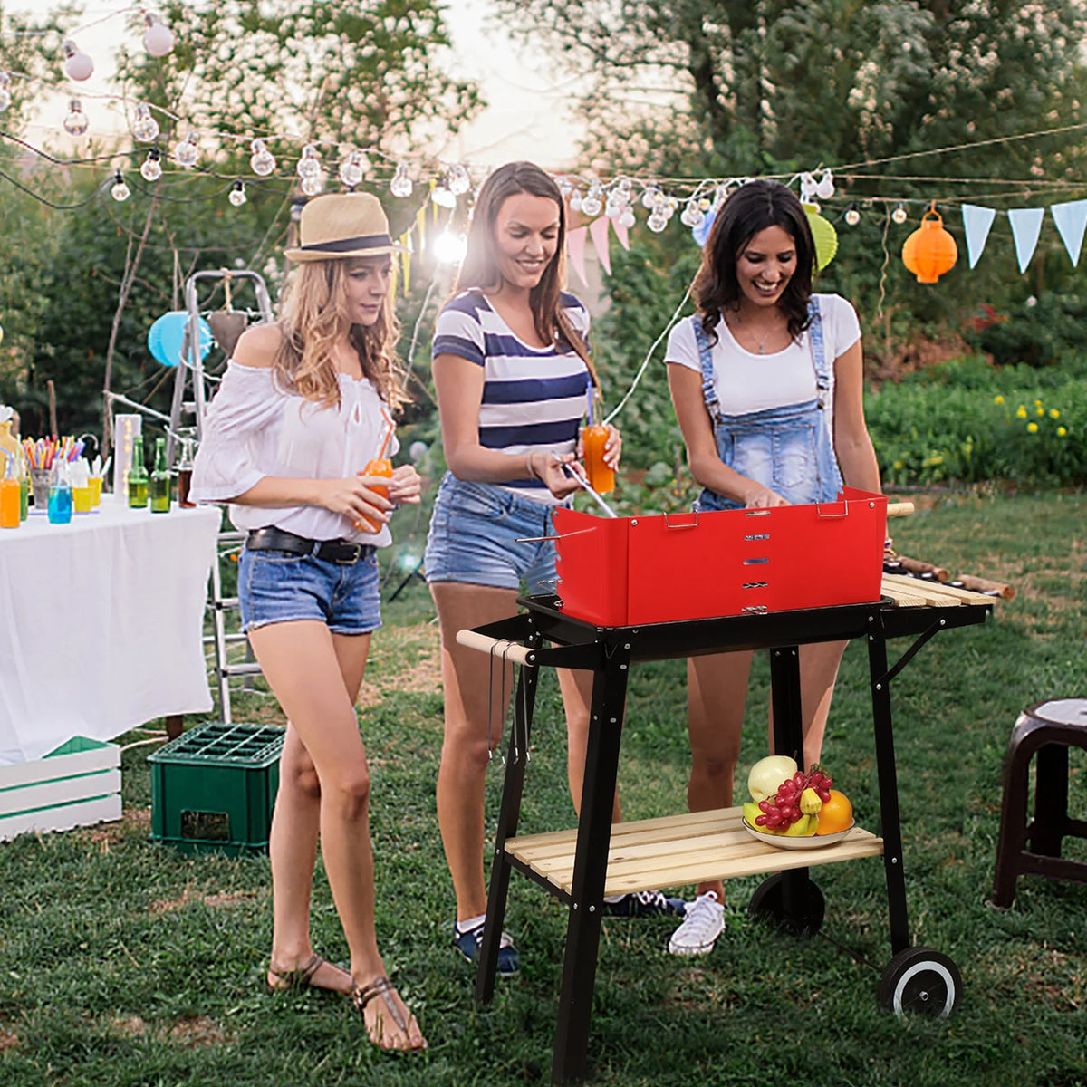 Square Enamel Charcoal Oven Black Red D59448