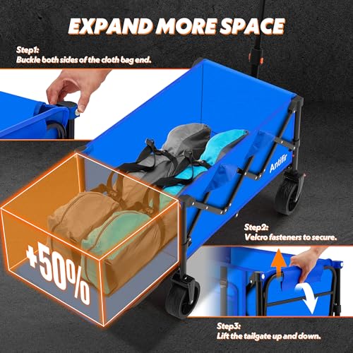 Blue Heavy Duty Collapsible Folding Wagon Cart with All-Terrain Big Wheels V81196