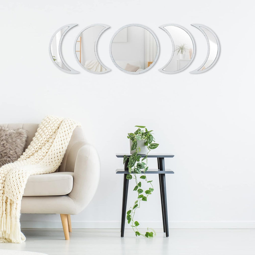 Scandinavian Moon Phase Mirror Set Glass Wood Frame R1485
