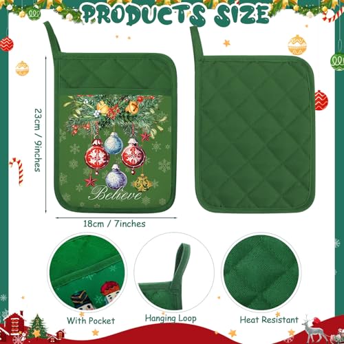 12 Pcs Christmas Pot Holders with Pocket Red and Green Heat Resistant Oven Mitts K8371