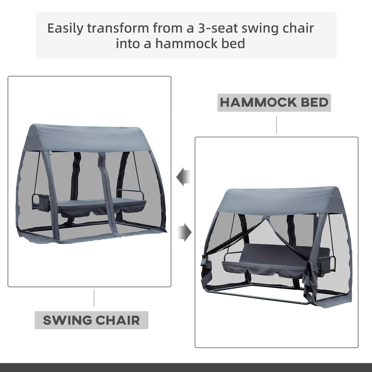 Gray 3-Seat Outdoor Swing Chair Bed C831