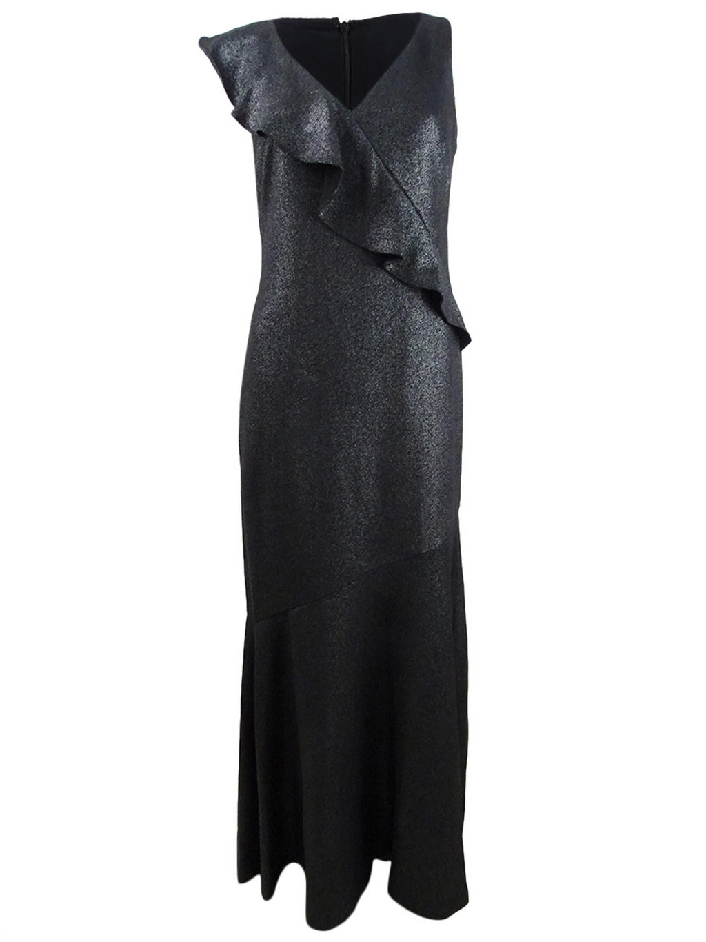 Metallic Ruffle-Trim Gown H69029