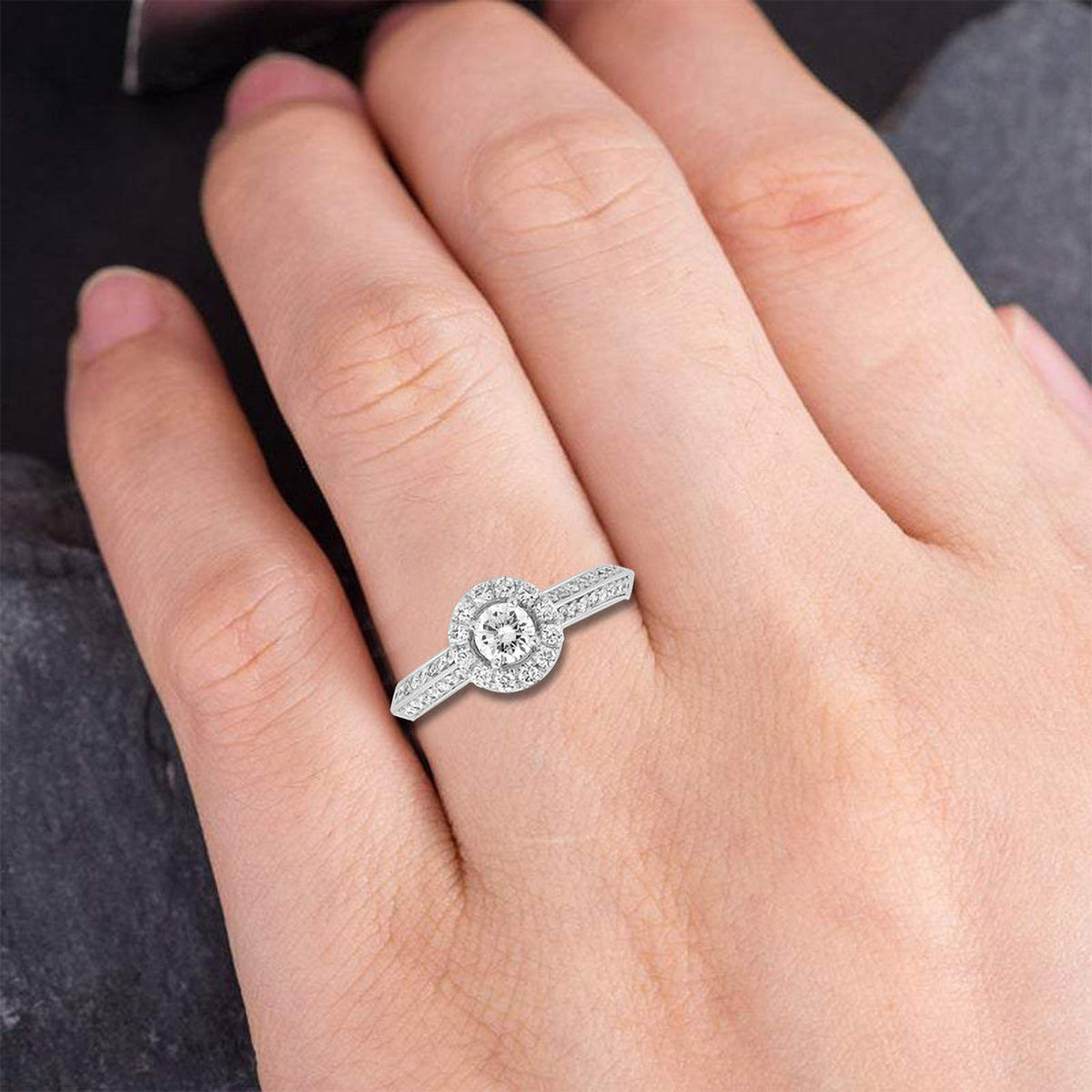 14KT Solid White Gold Lab Created Diamond Engagement Ring L368