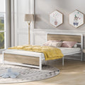 Queen Size White Wood and Metal Platform Bed Y345