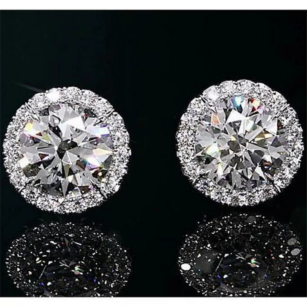 2 CT Diamond Halo Stud Earrings White Gold B4606