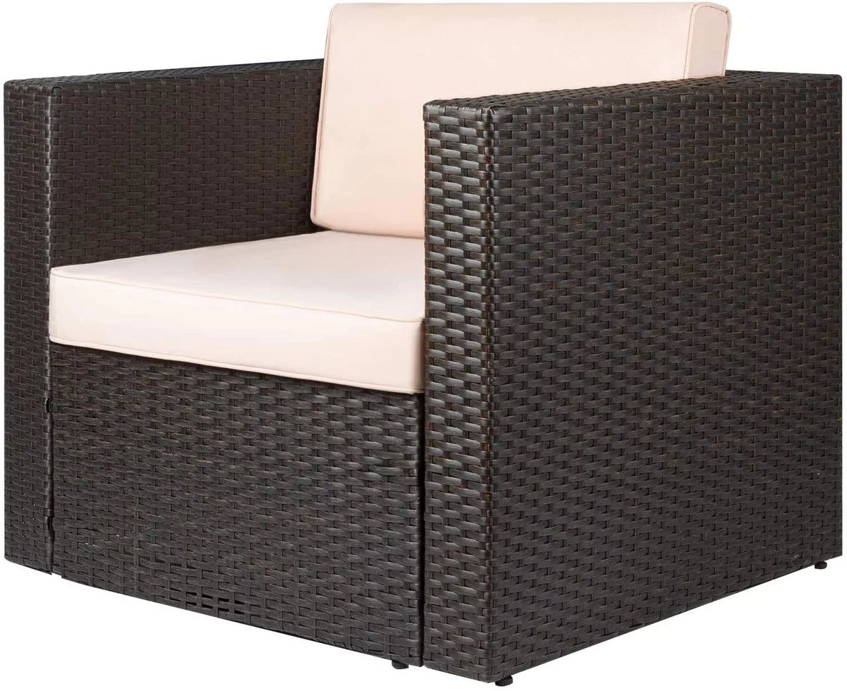 4 Pieces All Weather Patio Sectional Sofa with Cushion and Glass Table E754