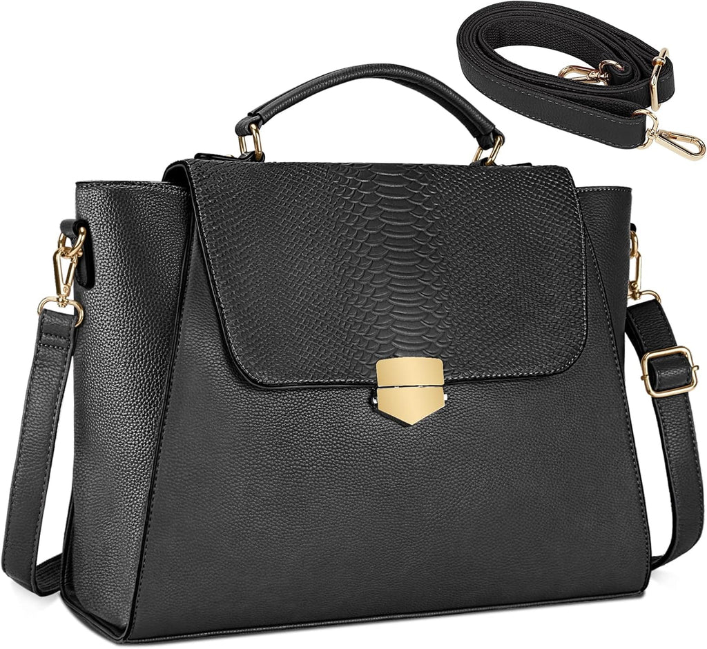 Black 15.6 Inch Leather Laptop Tote Bag Q220050
