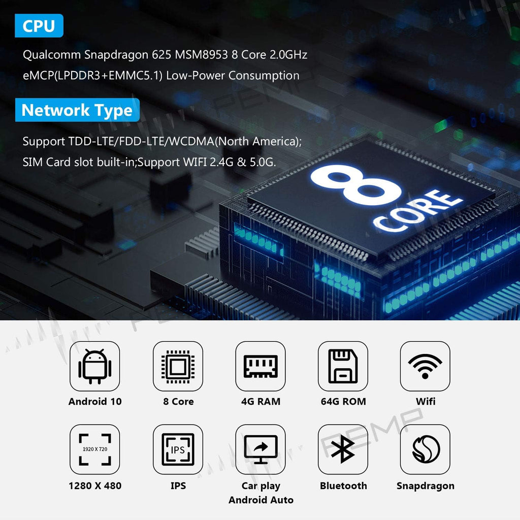 8.8 inch IPS Screen Android 10 Qualcomm 8-core 4+64G Carplay Head Unit Z9969