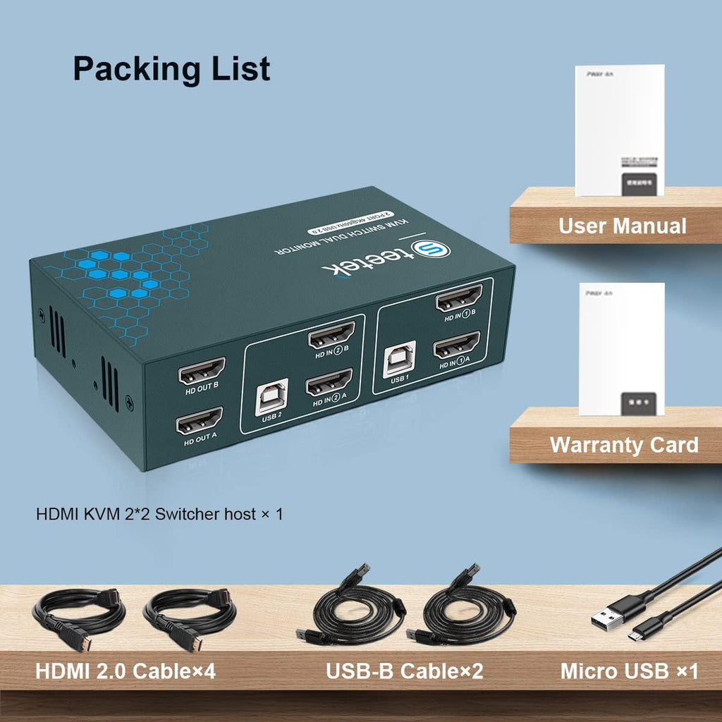 Dual Monitor 2 Port 4K@60Hz HDMI KVM Switch L3038