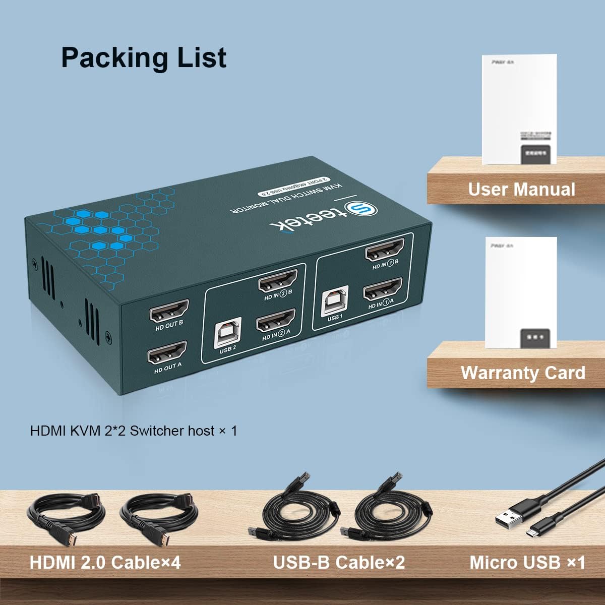 Dual Monitor 2 Port 4K@60Hz HDMI KVM Switch L3038