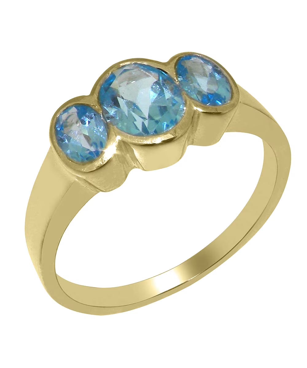 14k Yellow Gold Natural Blue Topaz Womens Ring M8194