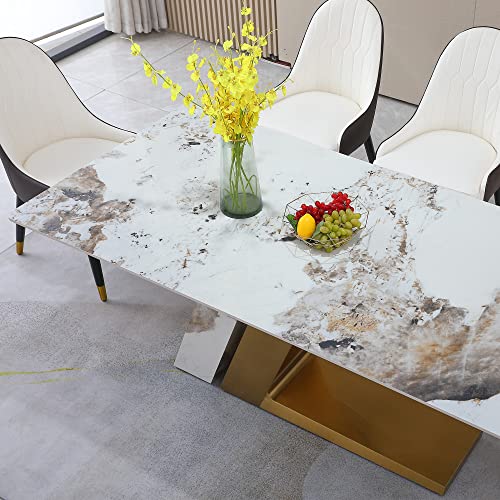 Rectangular Sintered Stone Dining Table with Gold Stainless Steel Base Z568615