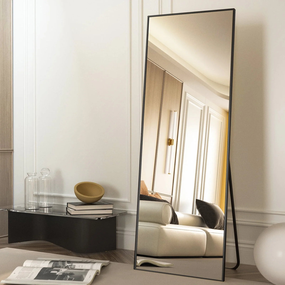 64x21 Full Length Mirror Rectangle Body Dressing Floor Standing Mirror, Black W376