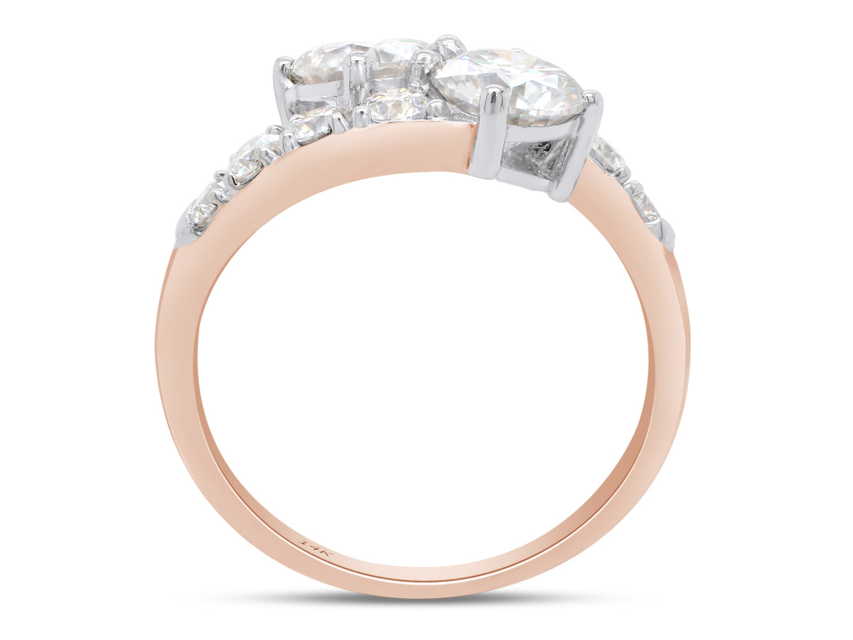 14K Solid Rose Gold Two Stone Bypass Engagement Ring E831810