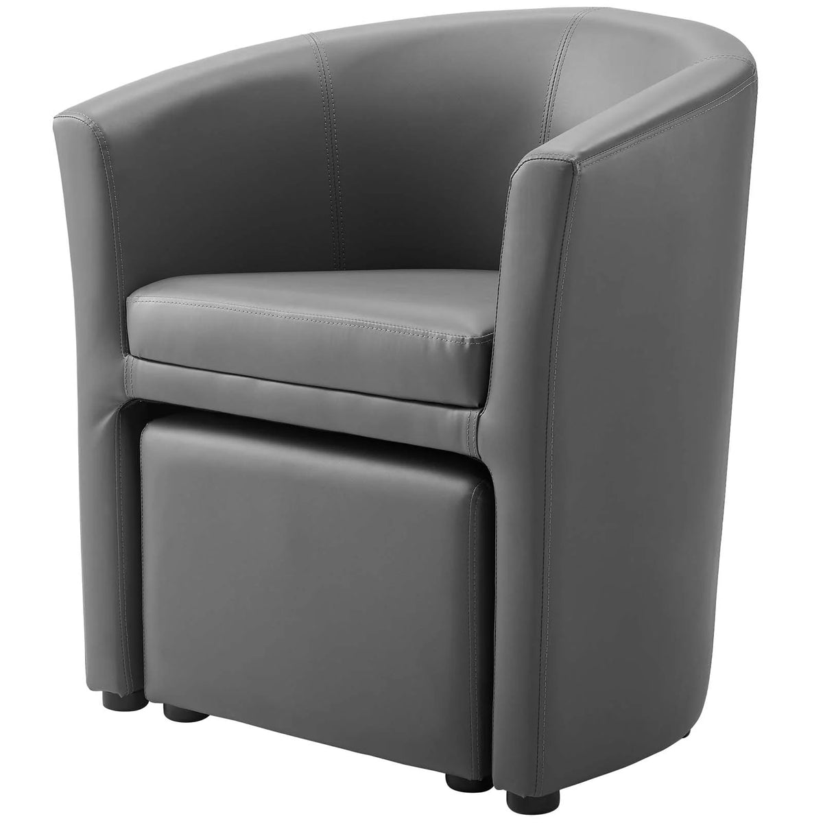 Grey Faux Leather Armchair and Ottoman F1868