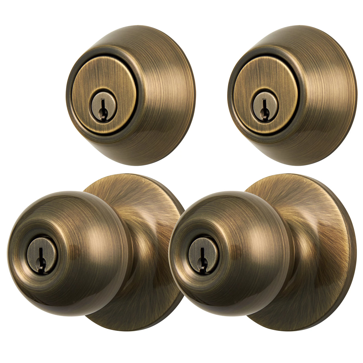 Keyed Entry Ball Doorknob and Deadbolt Combo in Oil-Rubbed Bronze, Twin Pack J73758