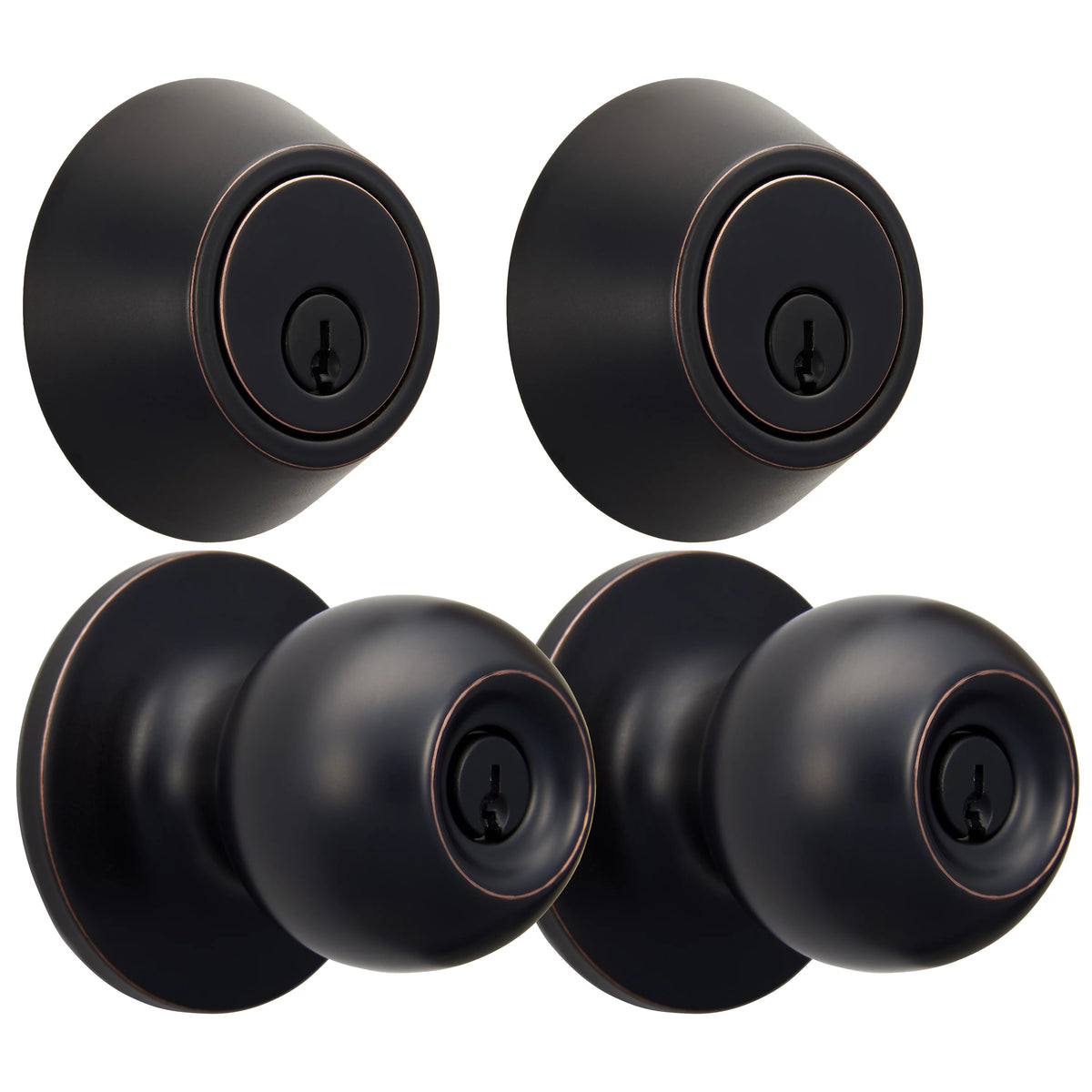 Keyed Entry Ball Doorknob and Deadbolt Combo in Oil-Rubbed Bronze, Twin Pack J73758