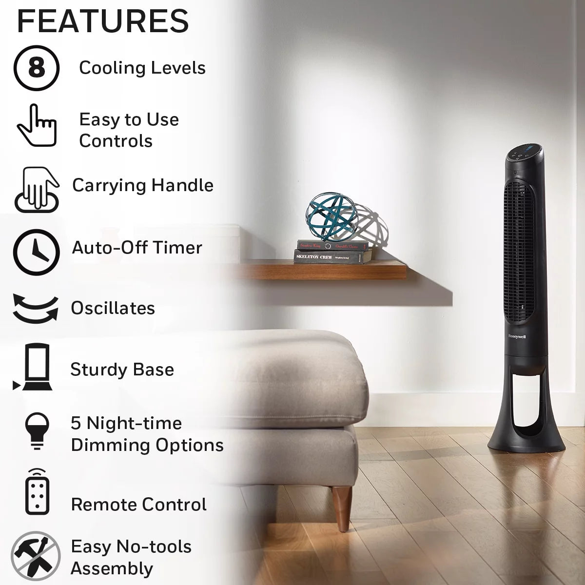 Black Oscillating Electric Tower Fan M8610