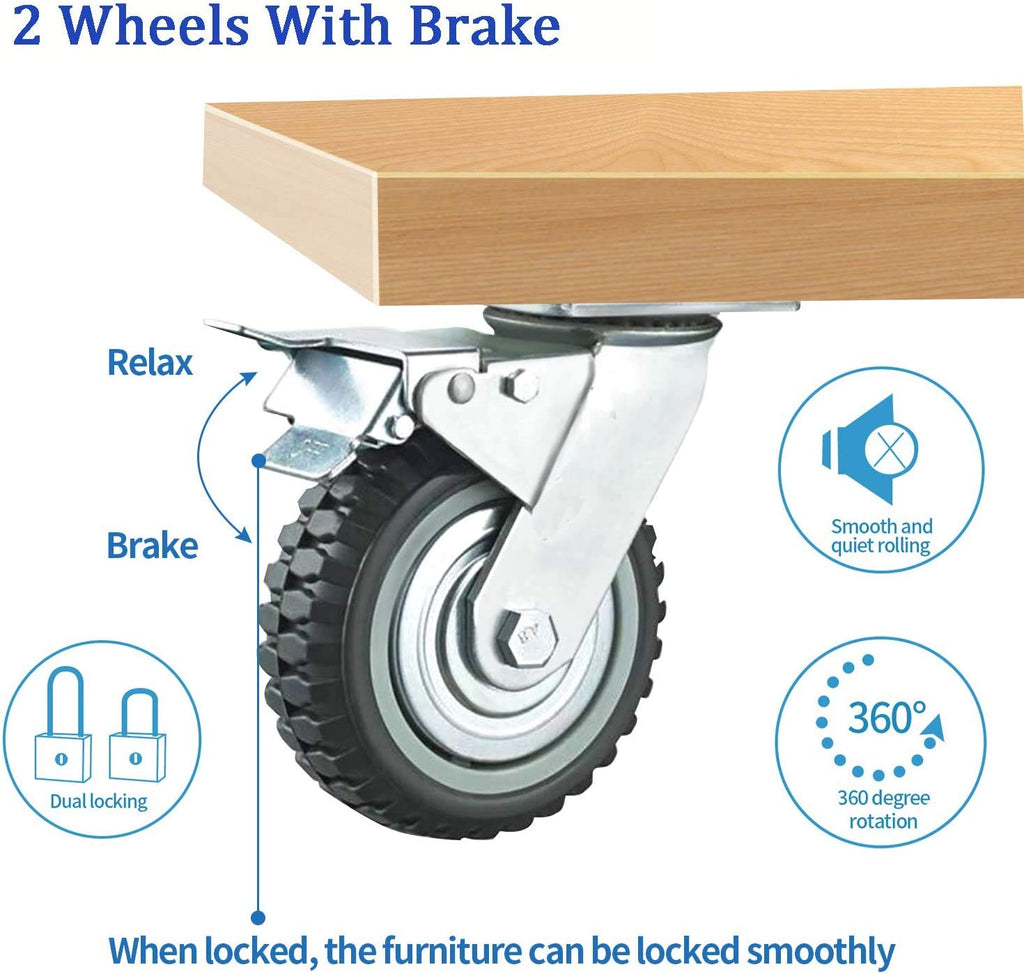 6 inch All Swivel Caster Wheels, Heavy Duty 4Pcs Pack Anti-Skid Rubber Swivel Casters with 360 Degree Top Plate K9000