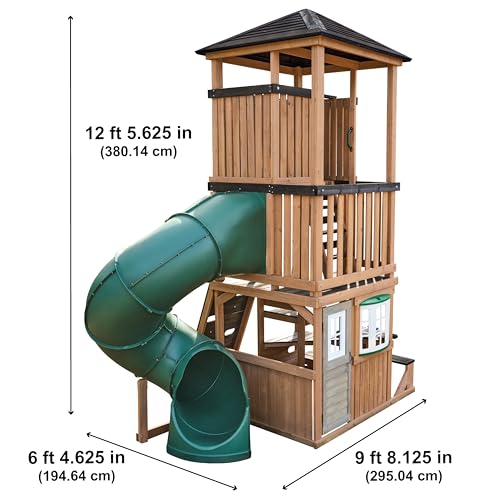 Three-Story Wooden Outdoor Playhouse with Slide K3673