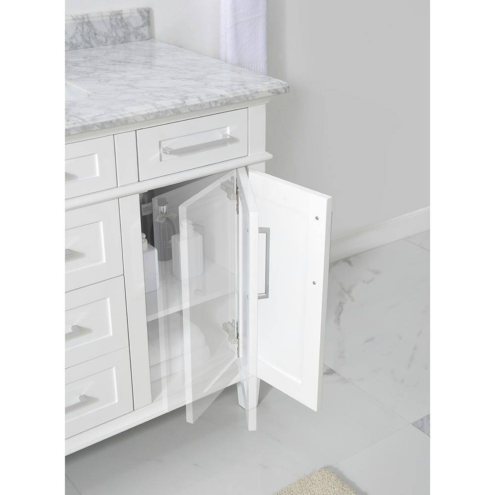 White Vanity with Carrara Marble Top with White Sinks P579862