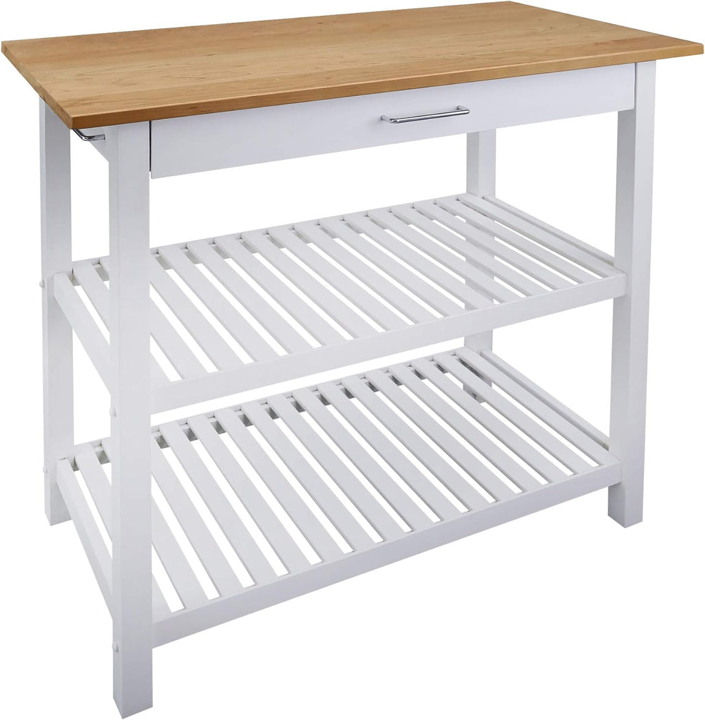 Natural White Kitchen Island with Hardwood Top Q12365